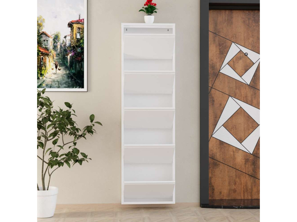 Metalowa szafka na buty "Ayse" - 50 x 15 x 169 cm - Biały