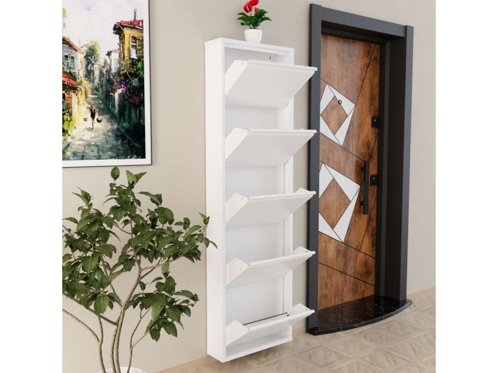 Metalowa szafka na buty "Ayse" - 50 x 15 x 169 cm - Biały
