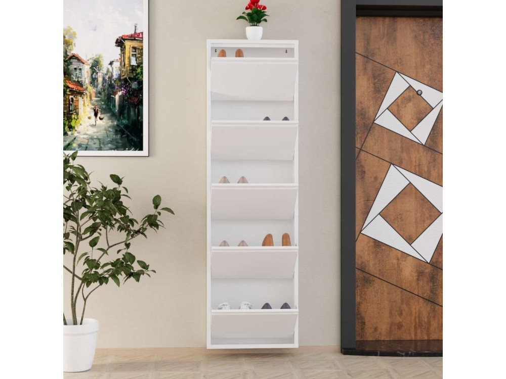 Metalowa szafka na buty "Ayse" - 50 x 15 x 169 cm - Biały