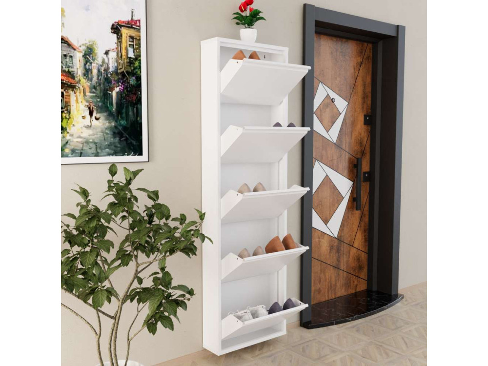 Metalowa szafka na buty "Ayse" - 50 x 15 x 169 cm - Biały