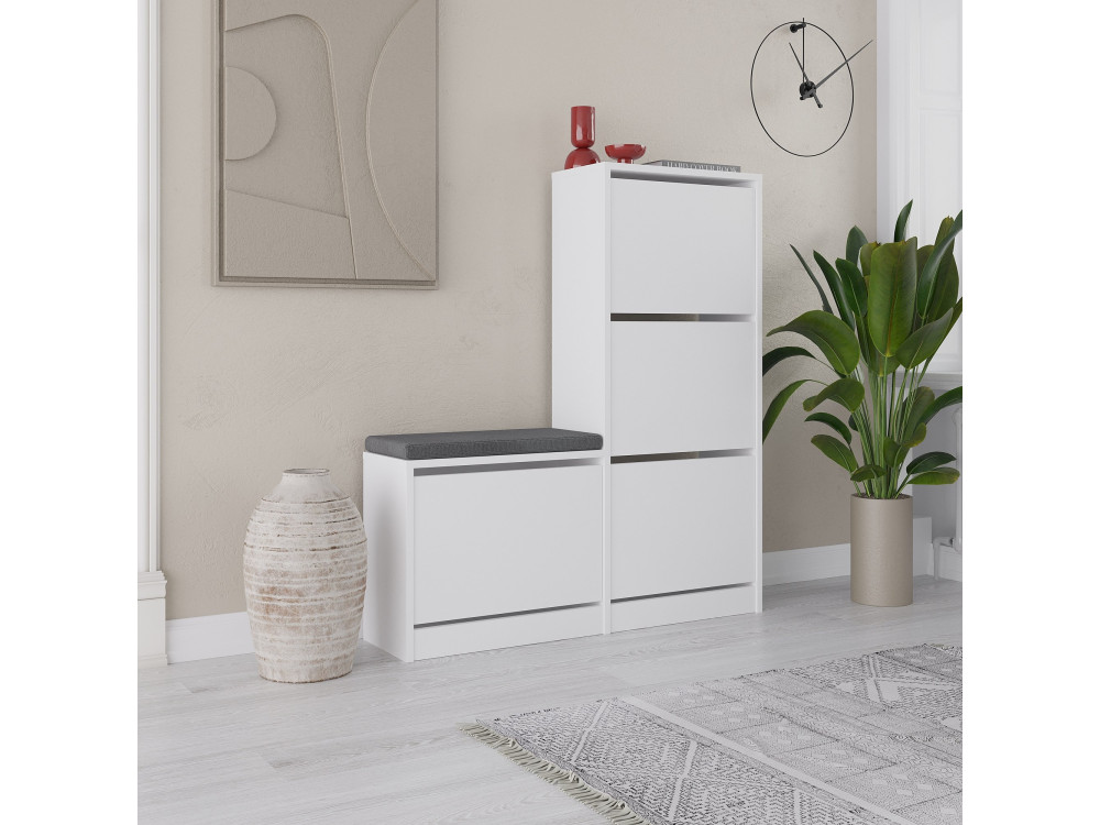 Drewniana szafka na buty "Dude" - 105 x 26 x 118 cm - Biały