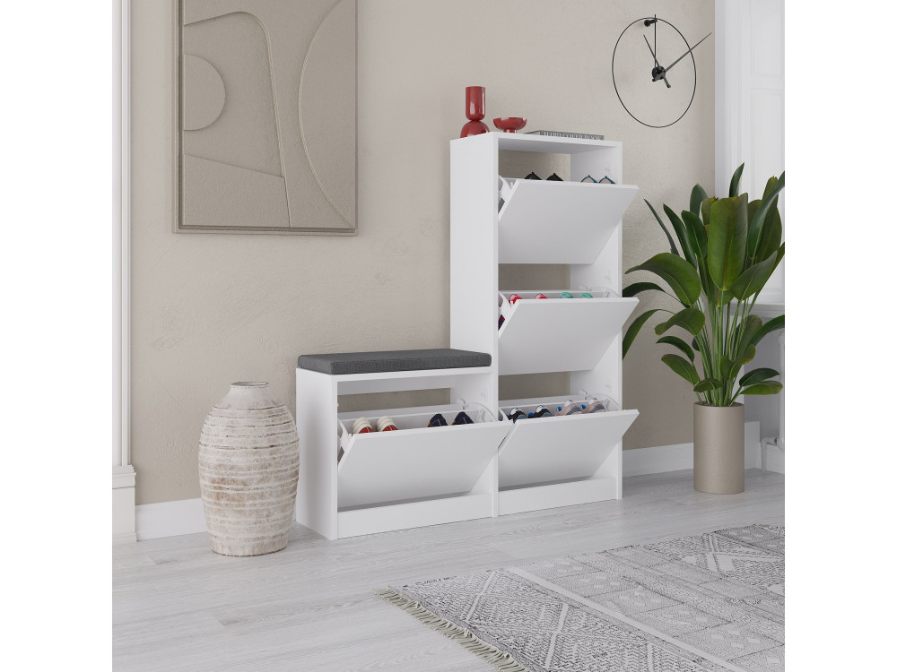 Drewniana szafka na buty "Dude" - 105 x 26 x 118 cm - Biały