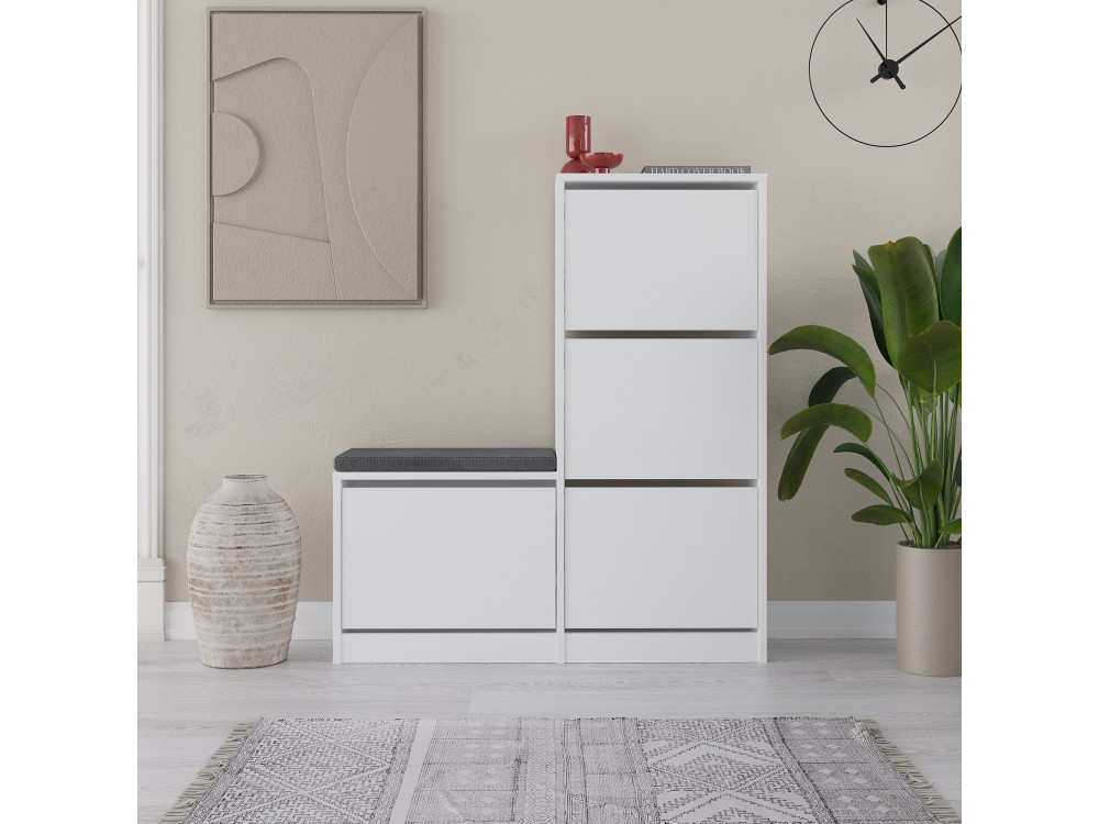 Drewniana szafka na buty "Dude" - 105 x 26 x 118 cm - Biały