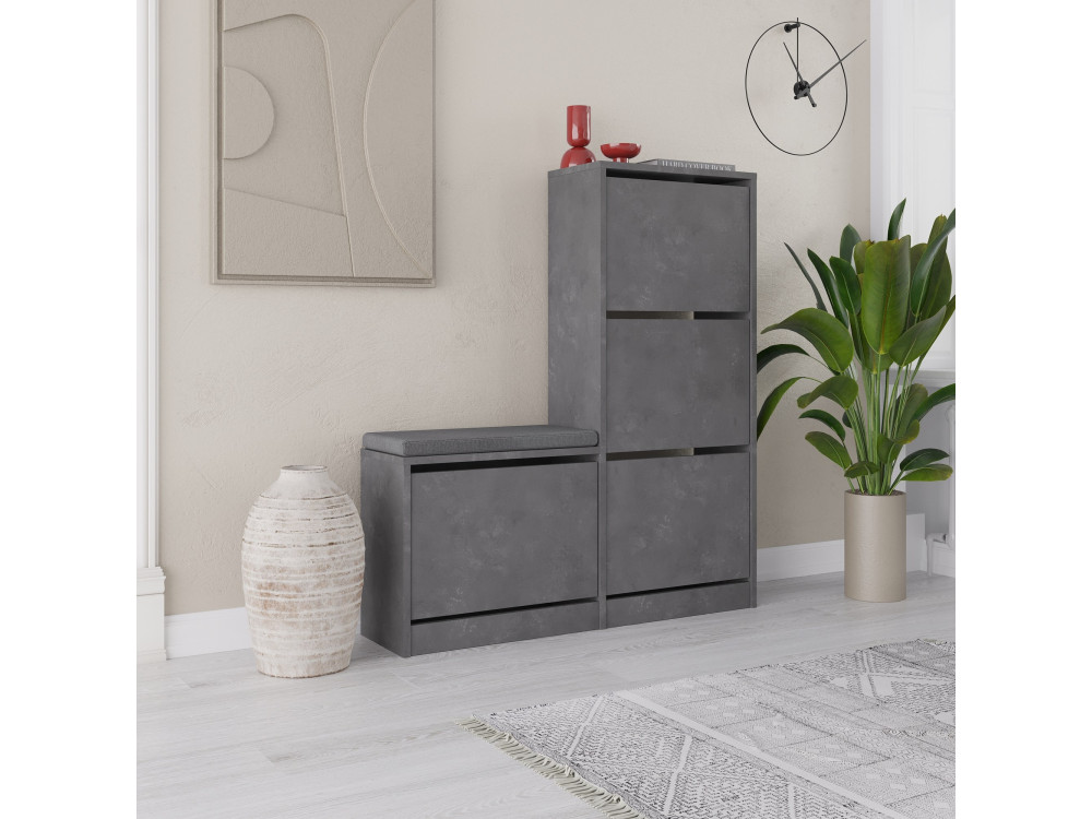 Drewniana szafka na buty "Dude" - 105 x 26 x 118 cm - Szara