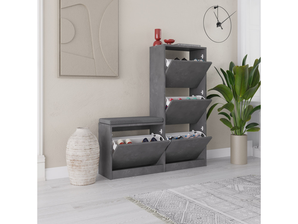 Drewniana szafka na buty "Dude" - 105 x 26 x 118 cm - Szara