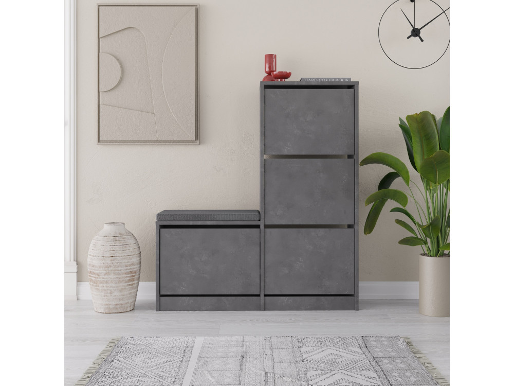 Drewniana szafka na buty "Dude" - 105 x 26 x 118 cm - Szara