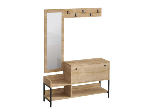 Drewniana szafka na buty "Nonso" z lustrem - 120 x 35 x 70 cm - Beżowy