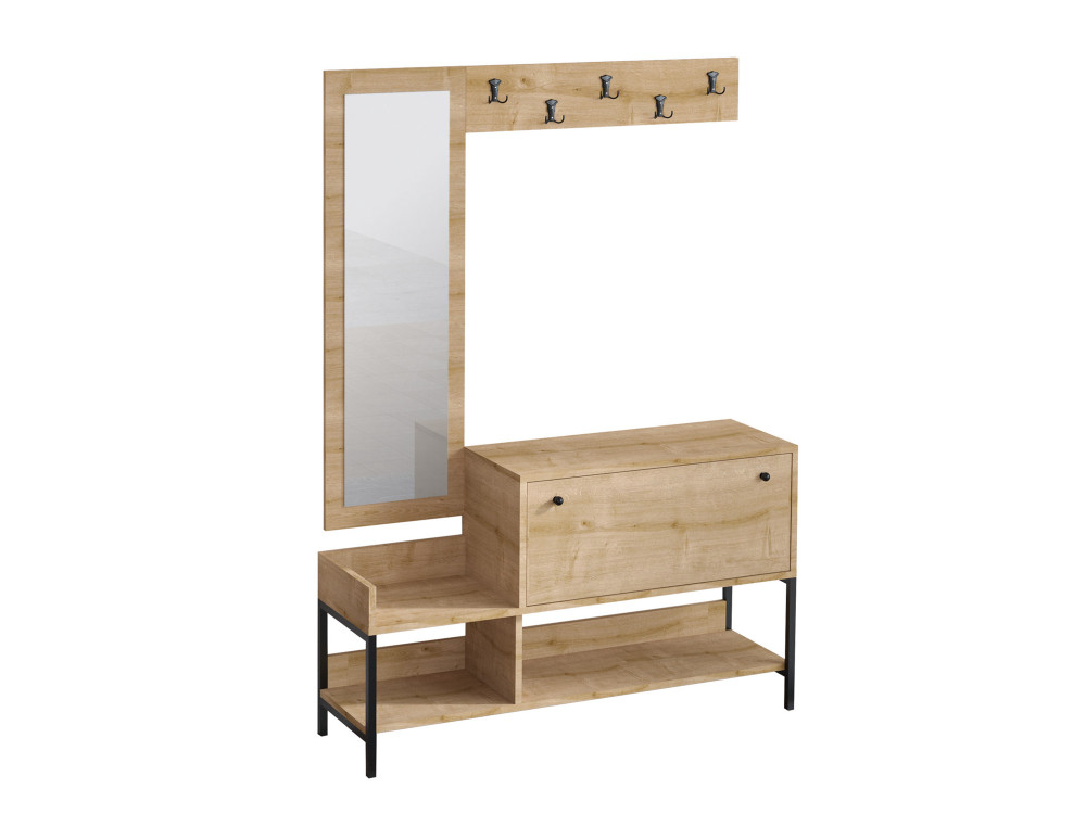 Drewniana szafka na buty "Nonso" z lustrem - 120 x 35 x 70 cm - Beżowy