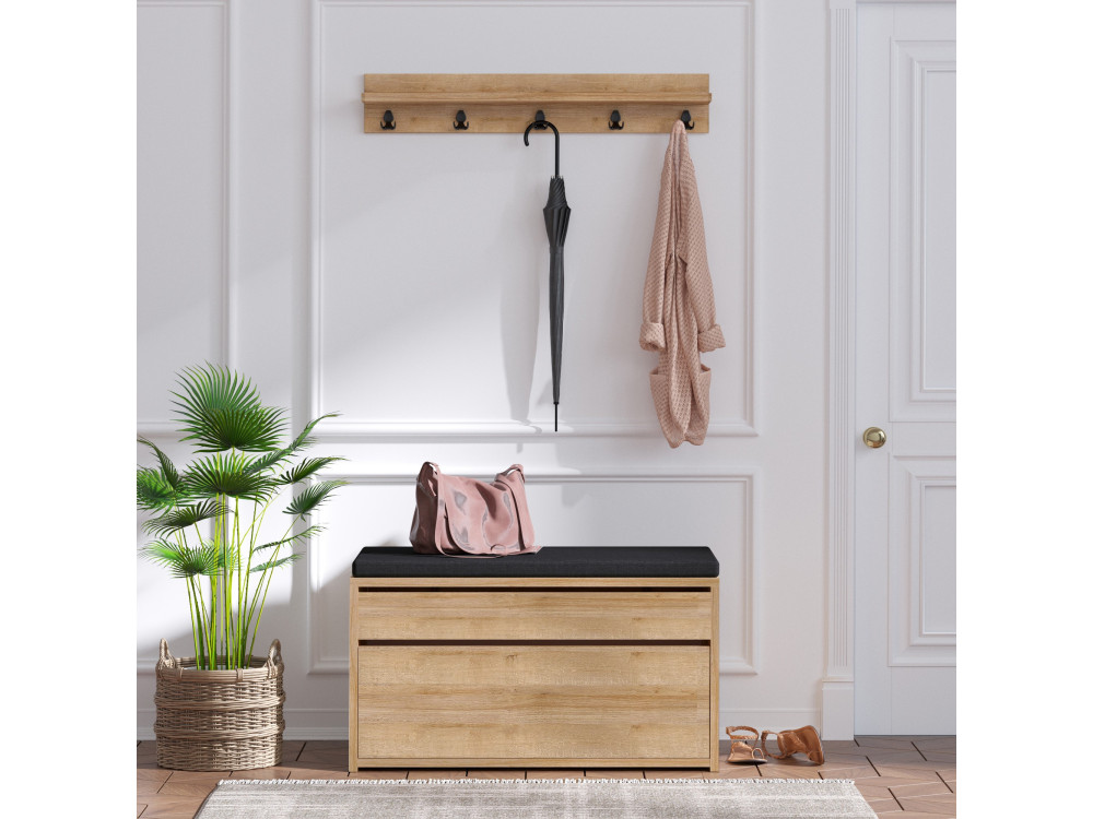 Drewniana szafka na buty "Boby" z ławką - 80 x 35 x 42 cm - Beżowy