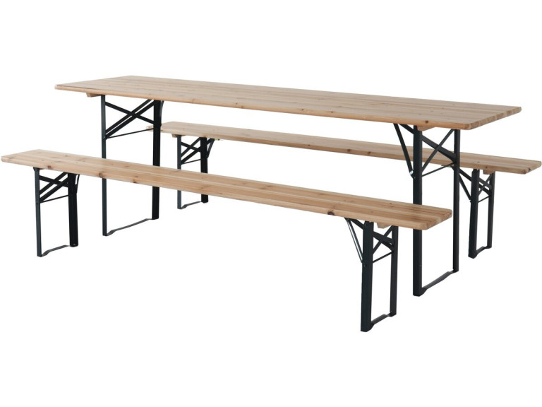 Składany stół ogrodowy "Lisbon" z 2 ławkami - 218 x 59,5 x 75 cm - Brązowy
