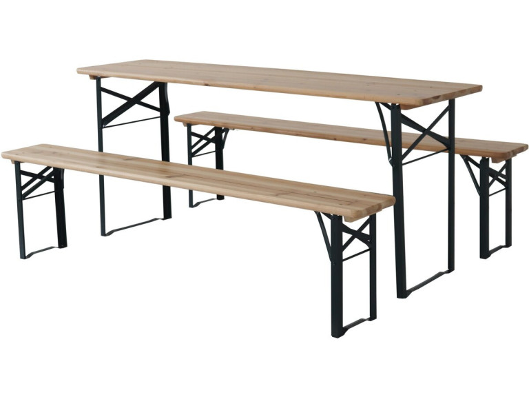 Składany stół ogrodowy "Lisbon" z 2 ławkami - 176 x 46 x 75 cm - Brązowy