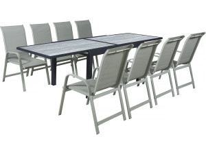 Rozkładany aluminiowy stół ogrodowy i krzesła "Lagos" - 140/280 x 90 x 76 cm - Miejsca siedzące 8 - Jasnoszary