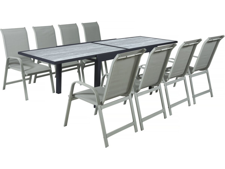 Rozkładany aluminiowy stół ogrodowy i krzesła "Lagos" - 140/280 x 90 x 76 cm - Miejsca siedzące 8 - Jasnoszary