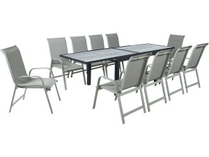 Rozkładany aluminiowy stół ogrodowy i krzesła "Lagos" - 140/280 x 90 x 76 cm - Miejsca siedzące 10 - Jasnoszary