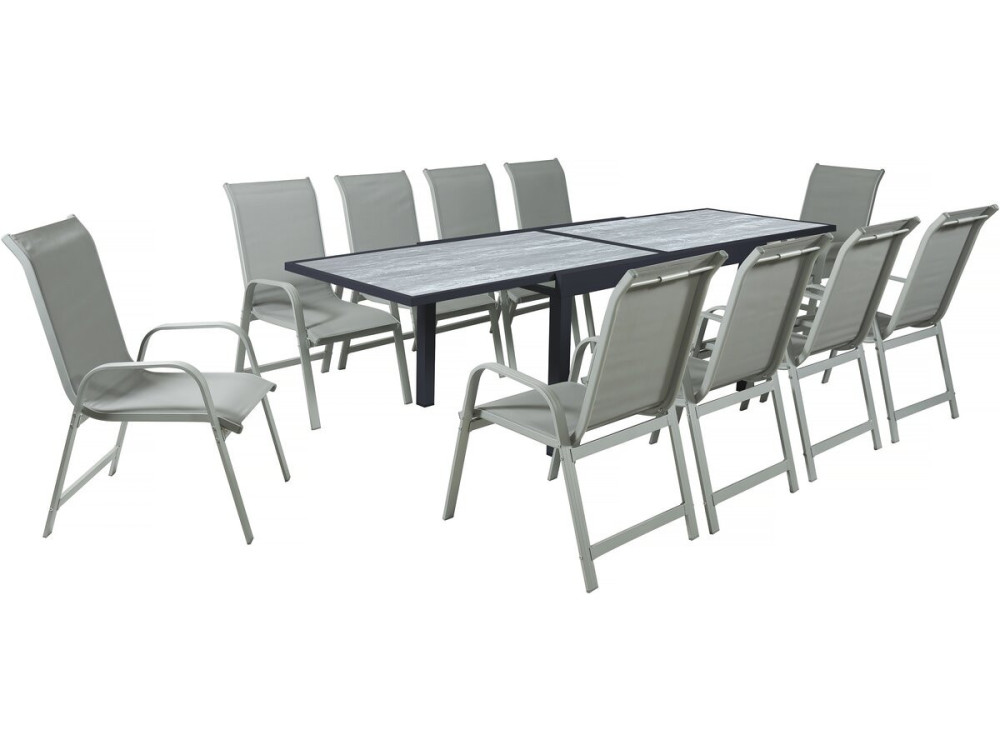 Rozkładany aluminiowy stół ogrodowy i krzesła "Lagos" - 140/280 x 90 x 76 cm - Miejsca siedzące 10 - Jasnoszary