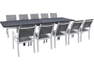 Rozkładany aluminiowy stół ogrodowy i krzesła "Lagos" - 200/320 x 105 x 76 cm - Miejsca siedzące 10 - Ciemnoszary