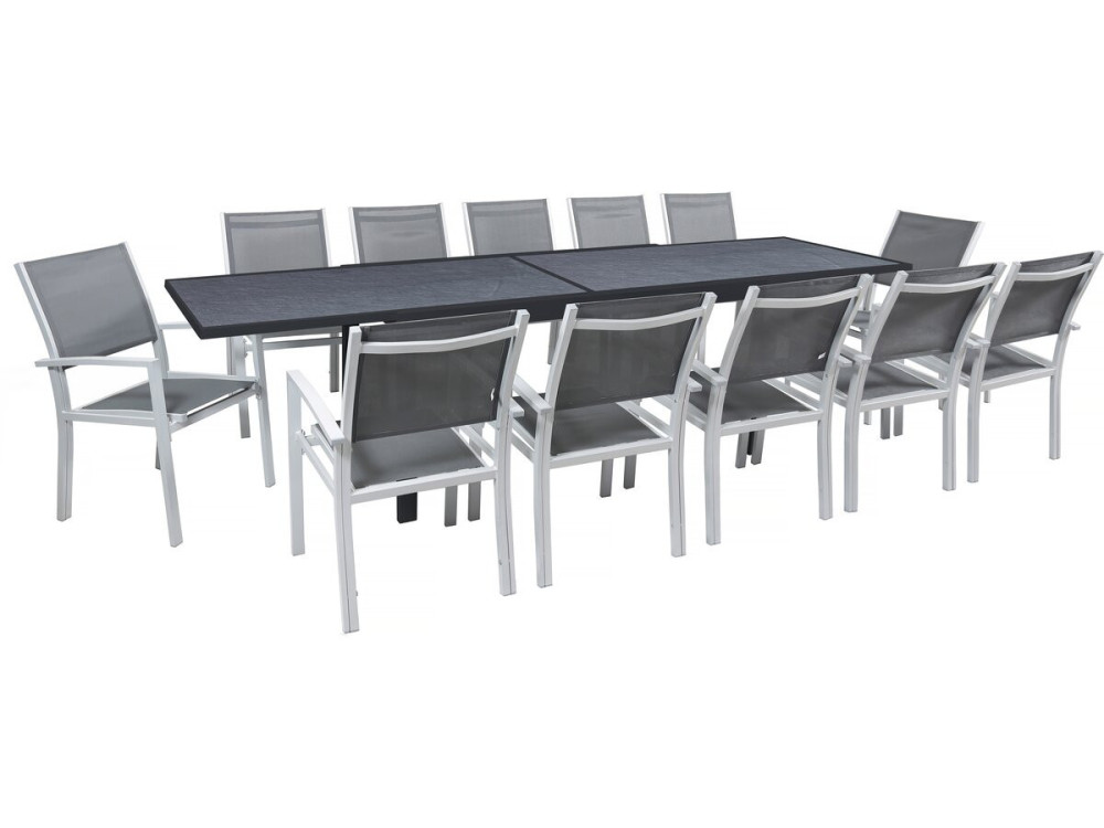 Rozkładany aluminiowy stół ogrodowy i krzesła "Lagos" - 200/320 x 105 x 76 cm - Miejsca siedzące 12 - Ciemnoszary
