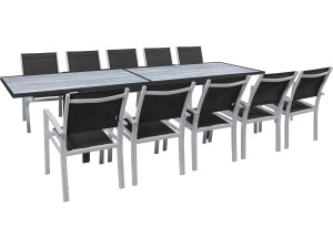Rozkładany aluminiowy stół ogrodowy i krzesła "Lagos" - 200/320 x 105 x 76 cm - 10 krzeseł - Czarny
