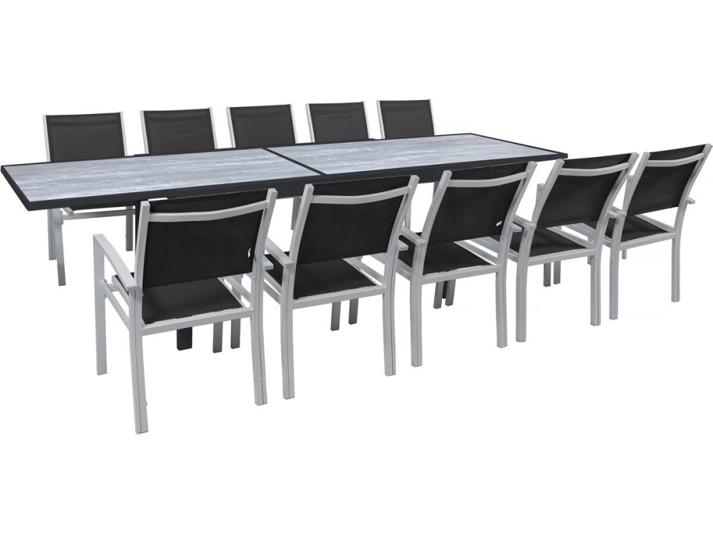 Rozkładany aluminiowy stół ogrodowy i krzesła "Lagos" - 200/320 x 105 x 76 cm - 10 krzeseł - Czarny