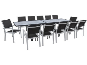 Rozkładany aluminiowy stół ogrodowy i krzesła "Lagos" - 200/320 x 105 x 76 cm - 12 krzeseł - Czarny