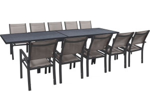 Rozkładany zestaw mebli ogrodowych "Lagos" - 200/320 x 105 x 76 cm - 10 krzeseł - Taupe
