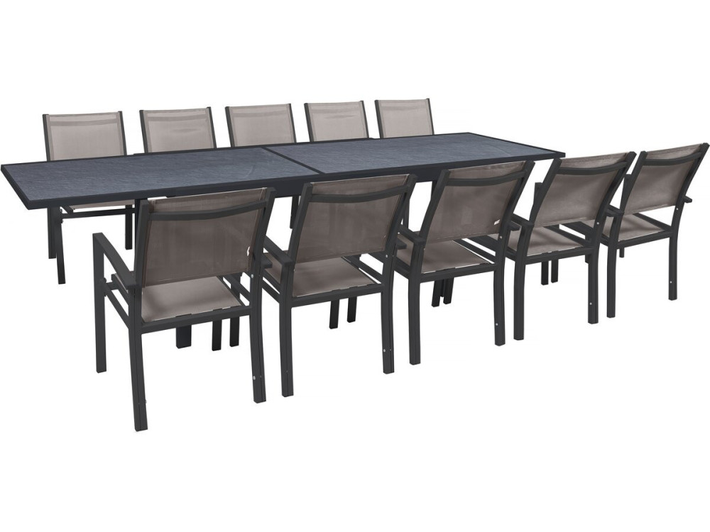 Rozkładany zestaw mebli ogrodowych "Lagos" - 200/320 x 105 x 76 cm - 10 krzeseł - Taupe