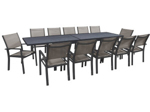 Rozkładany zestaw mebli ogrodowych "Lagos" - 200/320 x 105 x 76 cm - 12 krzeseł - Taupe