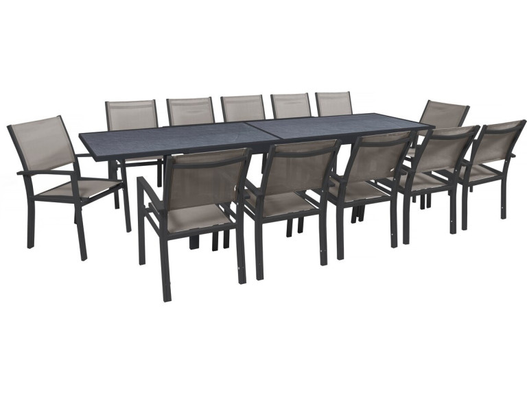 Rozkładany zestaw mebli ogrodowych "Lagos" - 200/320 x 105 x 76 cm - 12 krzeseł - Taupe