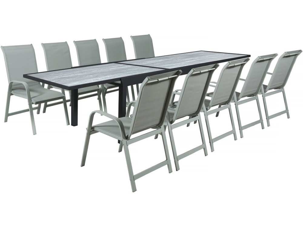 Rozkładany aluminiowy stół ogrodowy i krzesła "Lagos" - 200/320 x 105 x 76 cm - Taupe - Miejsca siedzące 10