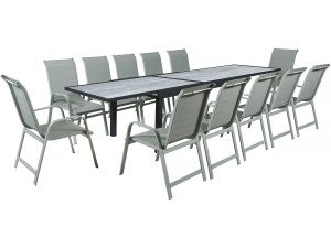 Rozkładany aluminiowy stół ogrodowy i krzesła "Lagos" - 200/320 x 105 x 76 cm - Taupe - Miejsca siedzące 12