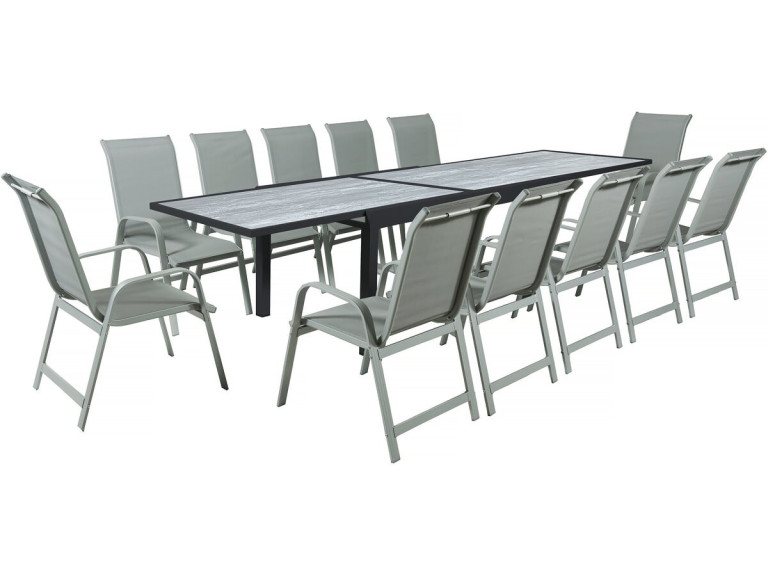 Rozkładany aluminiowy stół ogrodowy i krzesła "Lagos" - 200/320 x 105 x 76 cm - Taupe - Miejsca siedzące 12
