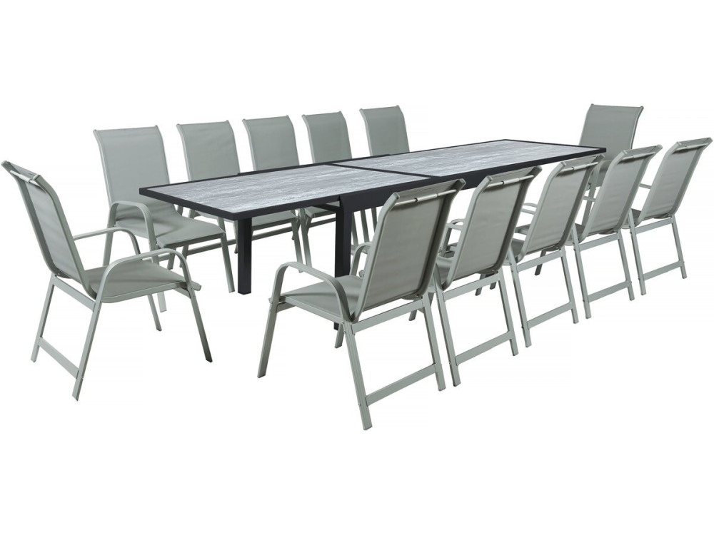 Rozkładany aluminiowy stół ogrodowy i krzesła "Lagos" - 200/320 x 105 x 76 cm - Taupe - Miejsca siedzące 12