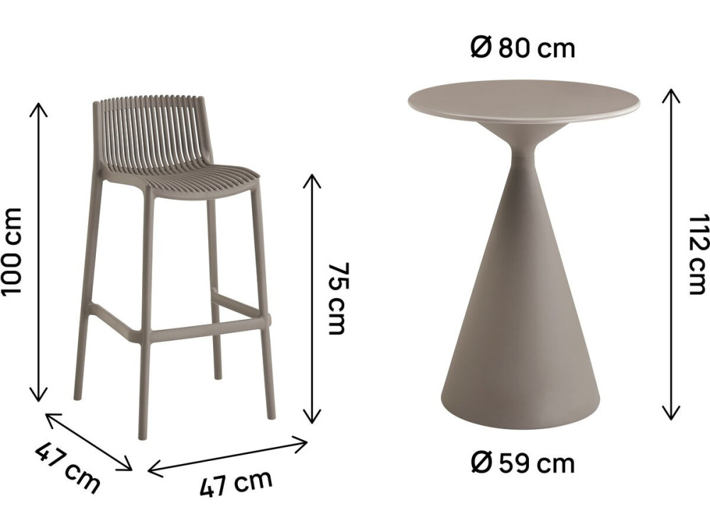 Stół ogrodowy bistro "Néora" i wysokie krzesła - 2 miejsca - Taupe