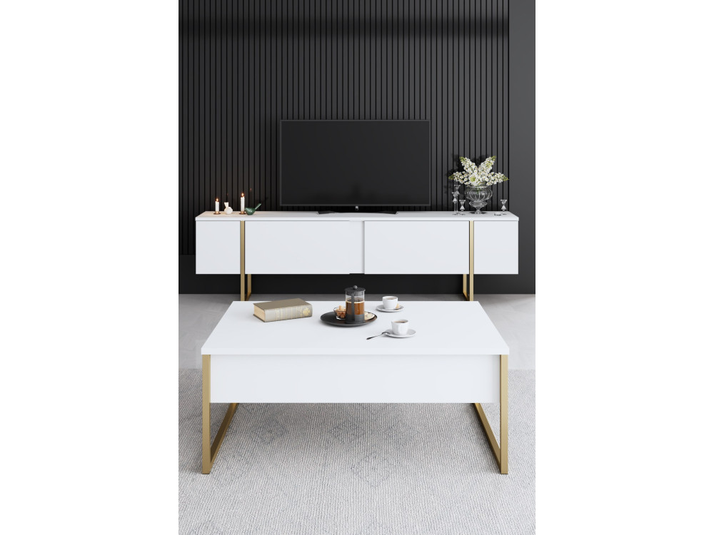 Drewniany zestaw mebli wypoczynkowych "Luxe" - 160 x 35 x 80 cm - Biały