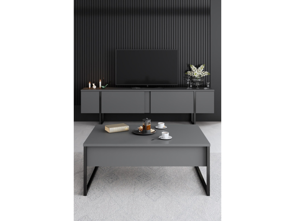 Drewniany zestaw mebli wypoczynkowych "Luxe" - 160 x 35 x 80 cm - Czarny