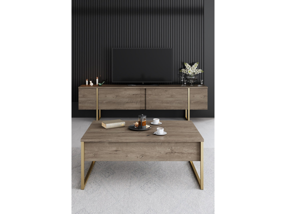 Drewniany zestaw mebli wypoczynkowych "Luxe" - 160 x 35 x 80 cm - Brązowy