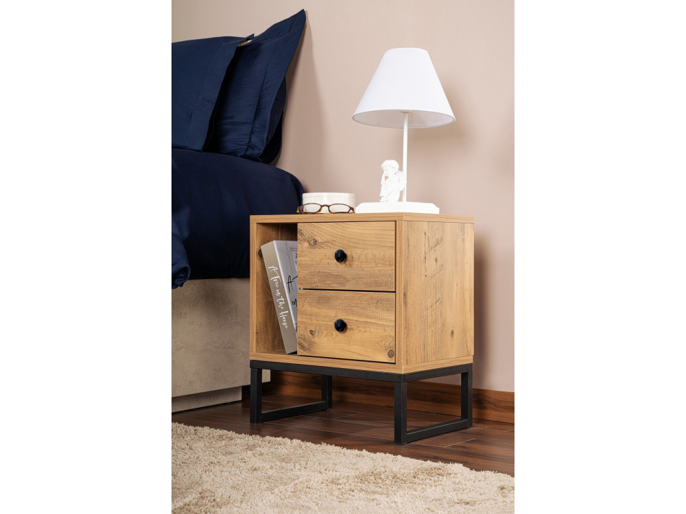 Drewniana szafka nocna "Glimmer" - 45 x 29 x 50 cm - Atlantic PineBlack