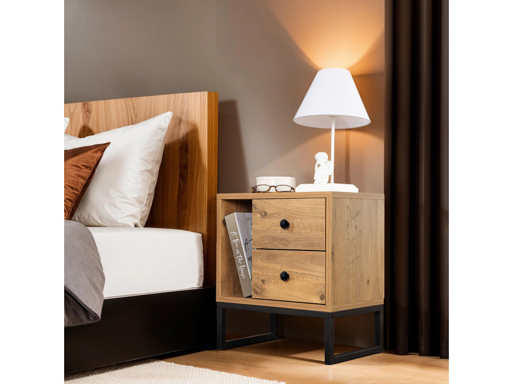Drewniana szafka nocna "Glimmer" - 45 x 29 x 50 cm - Atlantic PineBlack