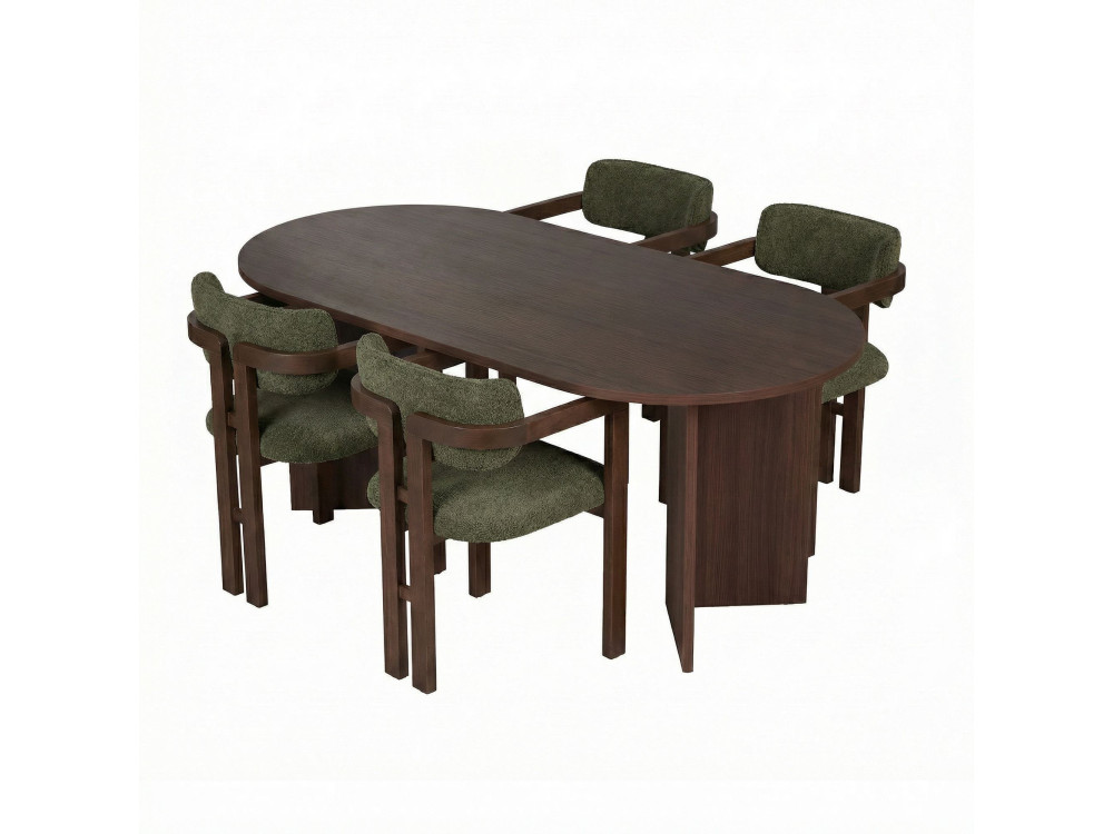 Zestaw drewnianych stołów i krzeseł Meridia 4" (5 elementów) - 180 x 90 x 75 cm - Zielony