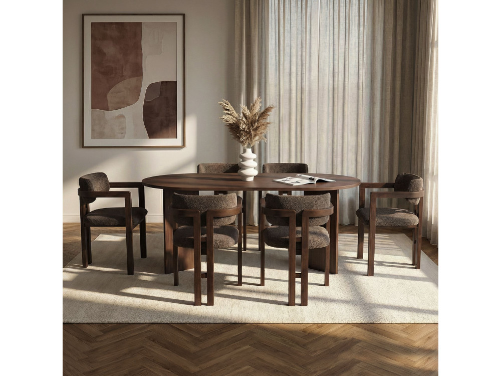 Zestaw drewniany stół i krzesła Meridia 6" (7 sztuk) - 180 x 90 x 75 cm - Brązowy