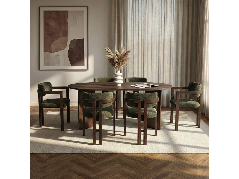 Zestaw drewnianych stołów i krzeseł Meridia 6" (7 elementów) - 180 x 90 x 75 cm - Zielony