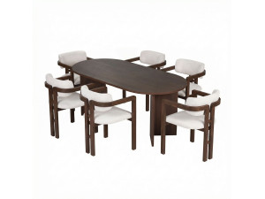 Zestaw drewnianych stołów i krzeseł Meridia 6" (7 elementów) - 180 x 90 x 75 cm - Biały
