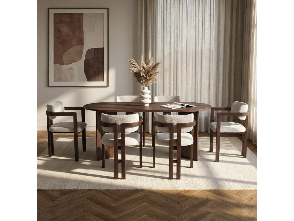 Zestaw drewnianych stołów i krzeseł Meridia 6" (7 elementów) - 180 x 90 x 75 cm - Biały