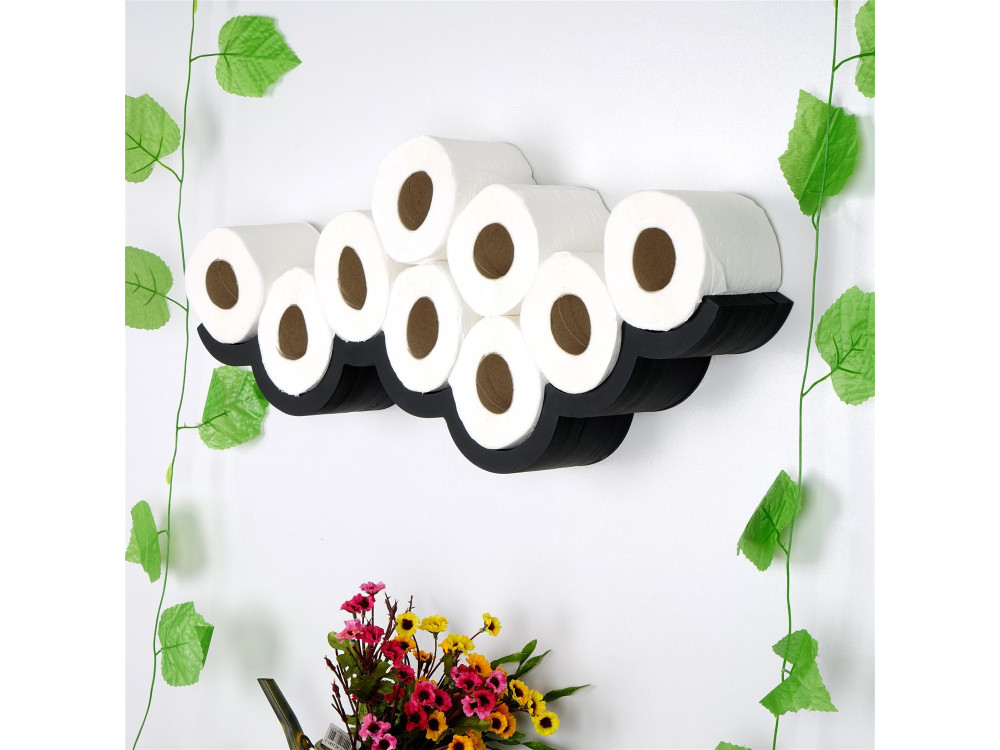 Drewniany uchwyt na papier toaletowy "WC018 - 62 x 16 x 9 cm - Czarny