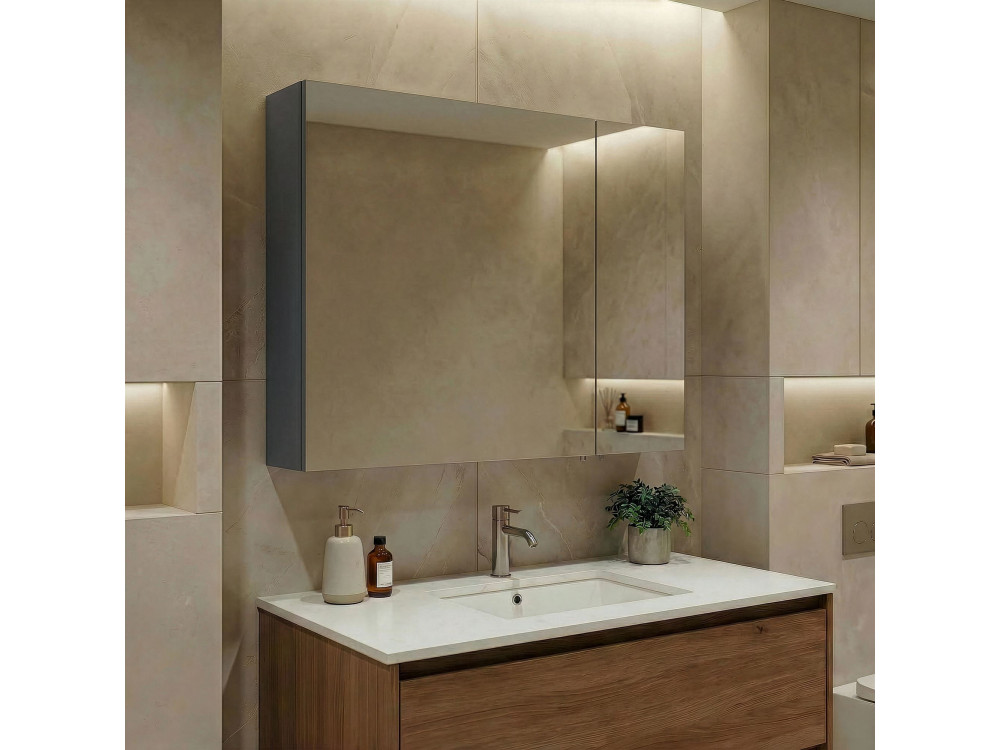 Szafka łazienkowa z lustrem „Side 80” – 79 x 16 x 66 cm – matowy antracyt