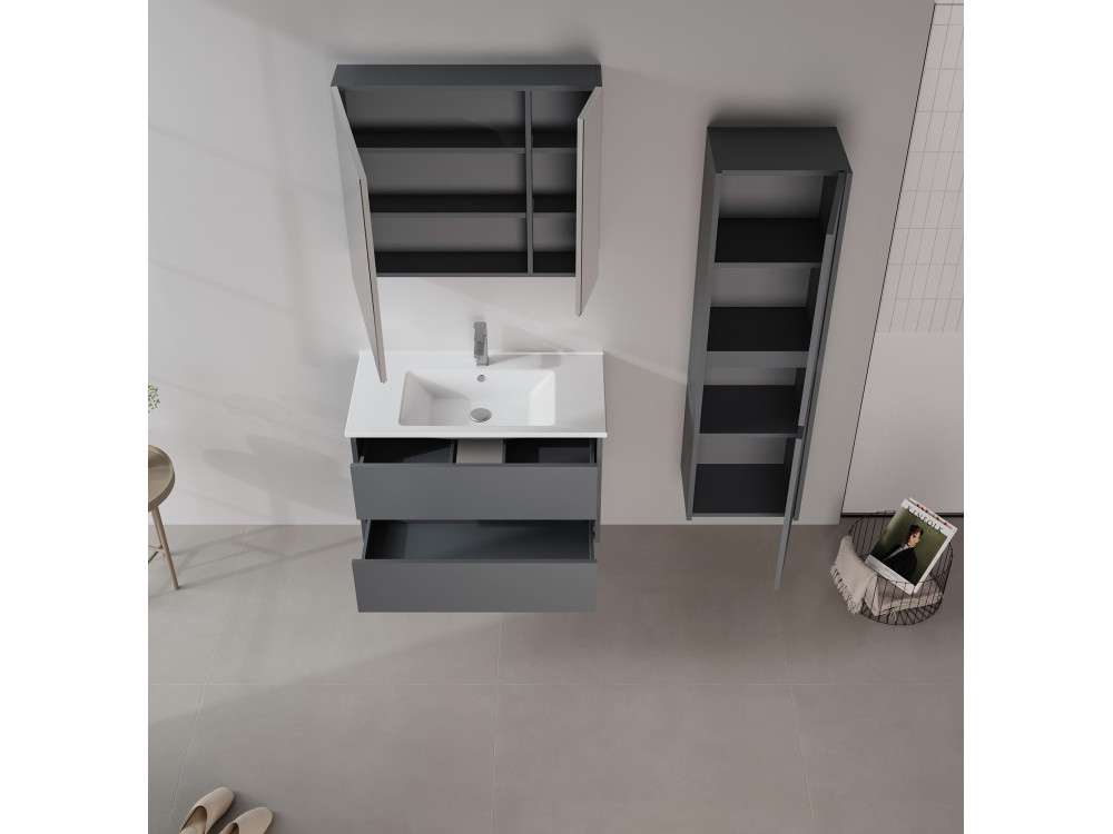 Szafka łazienkowa z lustrem „Side 80” – 79 x 16 x 66 cm – matowy antracyt