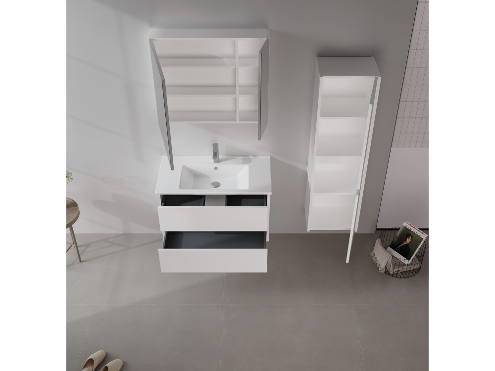 Szafka łazienkowa z lustrem „Side 80” – 79 x 16 x 66 cm – matowa biel