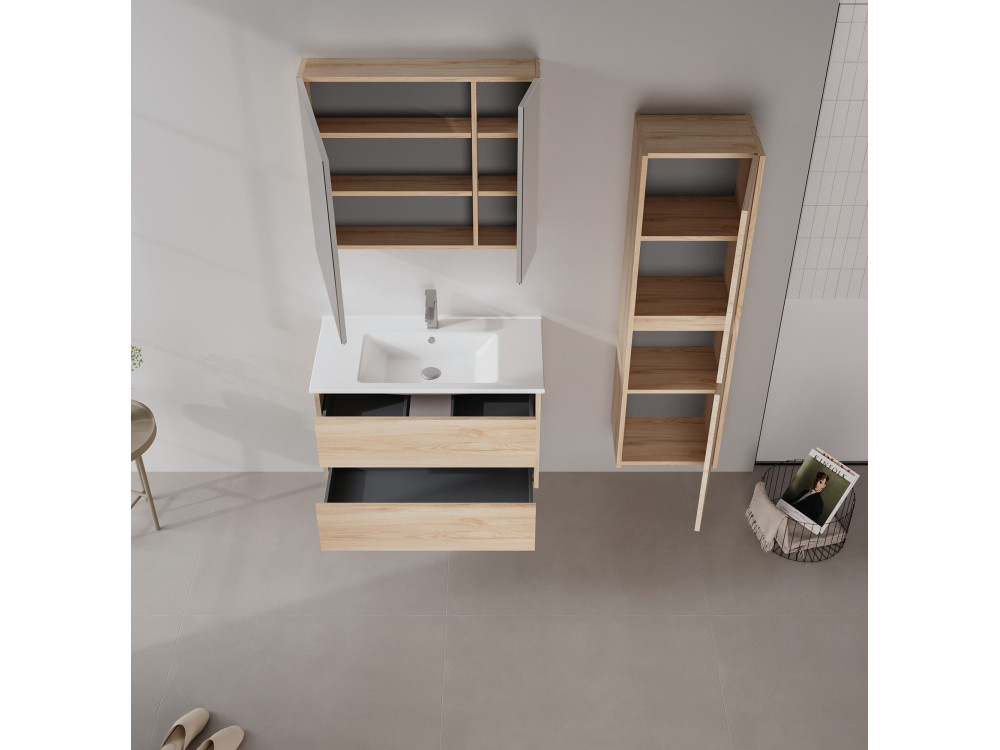 Szafka łazienkowa z lustrem „Side 80” – 79 x 16 x 66 cm – dąb