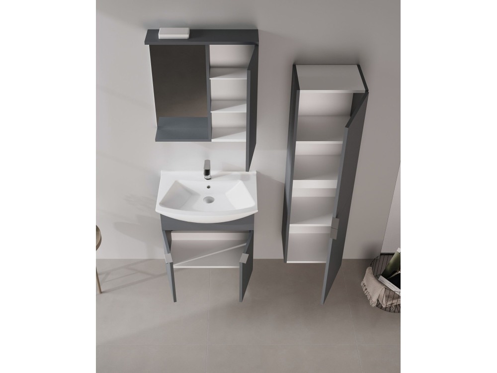 Szafka łazienkowa z lustrem „Purus 65” – 63 x 18 x 68 cm – matowy antracyt