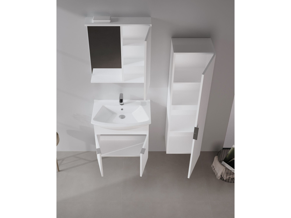 Szafka łazienkowa z lustrem „Purus 65” – 63 x 18 x 68 cm – biała